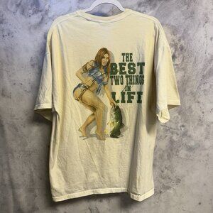 Vintage Fishing Girl T Shirt Mens 2XL 23.5x28 Y2K Short Sleeve Funny Parody